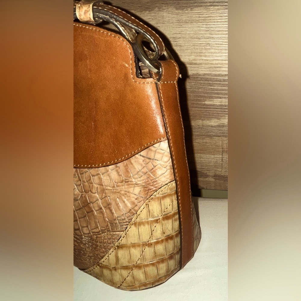 Brahmin Croc Embossed Tan Brown Leather Shoulder bag VGC - Picture 5 of 11